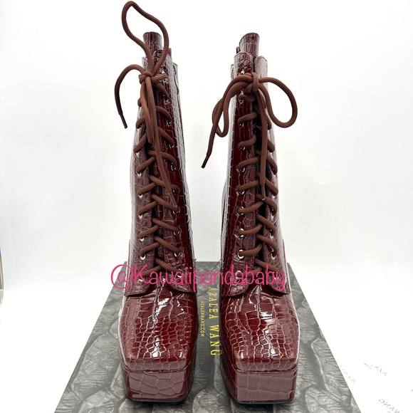 Sold- Azalea Wang Enzo Brown Faux Leather Croc Dolls Kill Platform Heel Boot - Picture 4 of 10